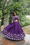 Purple Pure Embroidered Jacket Lehenga Choli - women's fashion mart