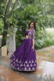 Purple Pure Embroidered Jacket Lehenga Choli - women's fashion mart