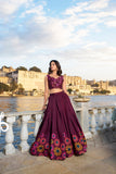 Magnificent Wine Tusshar Silk Floral Printed Lehenga Choli - women's fashion mart