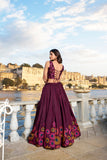 Magnificent Wine Tusshar Silk Floral Printed Lehenga Choli - women's fashion mart