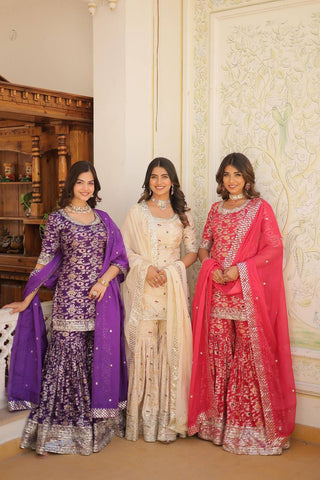 Viscos Jacquard Silk Zari Weaved Sharara Suit - women's fashion mart
