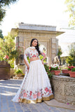 Fiery and Classic White Georgette Embroidered Lehenga Choli - women's fashion mart