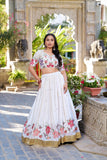 Fiery and Classic White Georgette Embroidered Lehenga Choli - women's fashion mart
