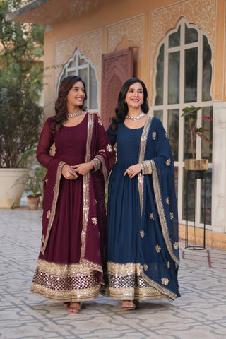 Designer Georgette Embroidered Gown With Dupatta - women's fashion mart