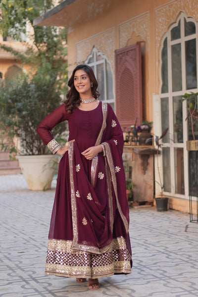 Designer Georgette Embroidered Gown With Dupatta - women's fashion mart