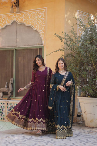 Designer Sequined Embroidered Georgette Gown - women's fashion mart