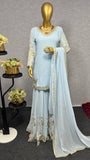Beautiful Sky Blue Color Kurti With Sharara And Dupatta