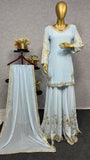 Beautiful Sky Blue Color Kurti With Sharara And Dupatta