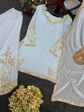 Beautiful Sky Blue Color Kurti With Sharara And Dupatta