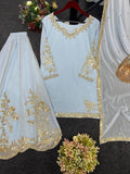 Beautiful Sky Blue Color Kurti With Sharara And Dupatta