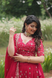Admiring Rangoli Silk Red Color Lehenga Choli