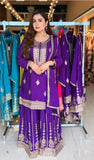 Party Wear Purple Color Top With Sharara Set