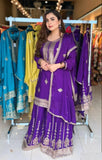 Party Wear Purple Color Top With Sharara Set