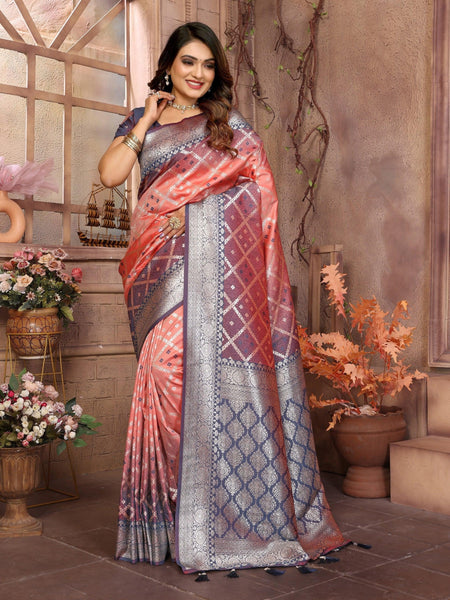 Party Wear Peach Color Kochi Silk Saree
