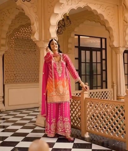Wonderful Coding Sequence Work Pink Color Sharara Suit
