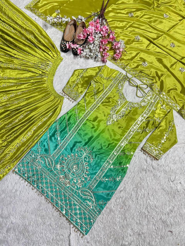 Wonderful Coding Sequence Work Green Color Sharara Suit