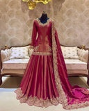 Wedding Wear Roman Silk Pink Color Top With Lehenga  women's fashion mart