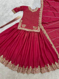 Wedding Wear Roman Silk Pink Color Top With Lehenga  women's fashion mart