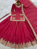 Wedding Wear Roman Silk Pink Color Top With Lehenga  women's fashion mart