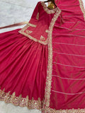 Wedding Wear Roman Silk Pink Color Top With Lehenga  women's fashion mart