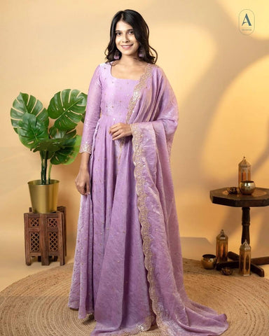 Adorable Sequence Work Lavender Color Gown