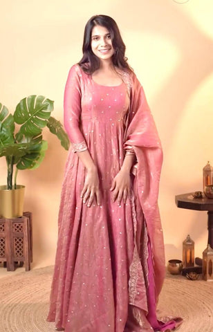Adorable Sequence Work Pink Color Gown