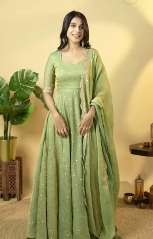 Adorable Sequence Work Green Color Gown