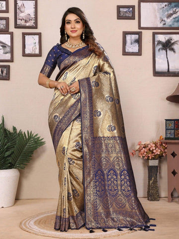 Admiring Tissue Silk Blue Color Saree
