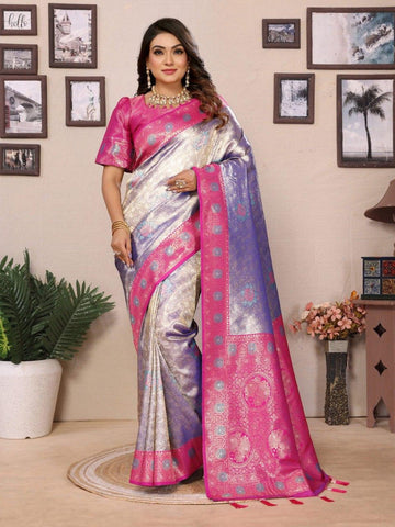 Classic Banarasi Silk Purple & Pink Color Saree