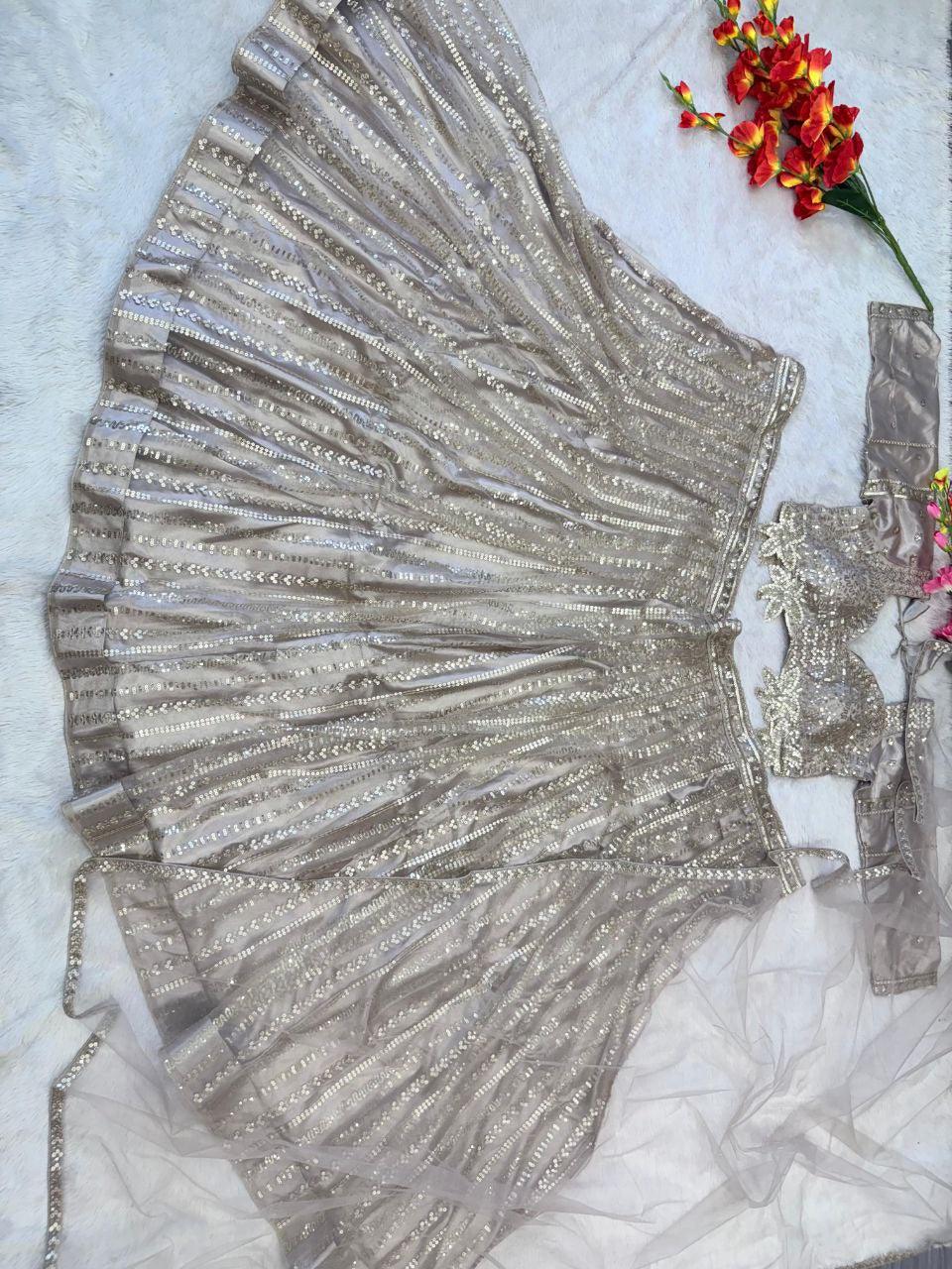 Glimmering Jari Work Silver Color Butterfly Net lehenga choli