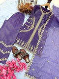 Demanding Crunchy Silk Purple Color Palazzo Suit