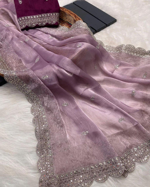 Pink Color Oraganza Silk Saree With Blouse Piece -PARTY WEAR SAREE Default Title women's fashion mart