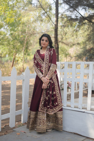 RADIANT DARK MAROON SUIT SET 142 -GOWN XS [34] women's fashion mart