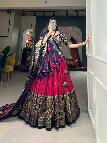 Charming Tussar Silk Printed Foil Worked Lehenga Choli Set - women's fashion mart