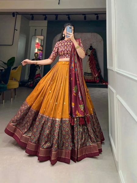 Charming Tussar Silk Printed Foil Worked Lehenga Choli Set - women's fashion mart