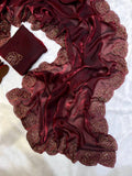 New Maroon Pure Space Silk Handwork Saree With Beautiful Blouse  women's fashion mart