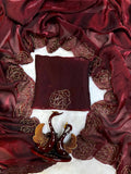 New Maroon Pure Space Silk Handwork Saree With Beautiful Blouse  women's fashion mart