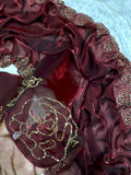 New Maroon Pure Space Silk Handwork Saree With Beautiful Blouse  women's fashion mart