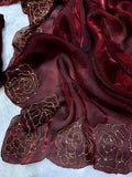 New Maroon Pure Space Silk Handwork Saree With Beautiful Blouse  women's fashion mart