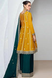 Glowing Yellow and Teal Blue Chinon Embroidered Sharara Suit - women's fashion mart