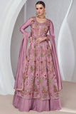 Ethnic Designer  Mauve Viscos Silk Embroidered Gown With Skirt - women's fashion mart