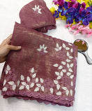 New Partywear Look Fancy Designer Cotton Tread Work Embroidery Saree With Super Blouse  women's fashion mart