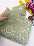 New Partywear Look Fancy Designer Cotton Tread Work Embroidery Saree With Super Blouse  women's fashion mart