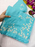 New Partywear Look Fancy Designer Cotton Tread Work Embroidery Saree With Super Blouse  women's fashion mart