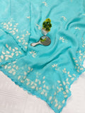 New Partywear Look Fancy Designer Cotton Tread Work Embroidery Saree With Super Blouse  women's fashion mart