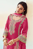 Elegant Pink Chinon Embroidered Palazzo Suit - women's fashion mart