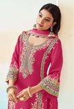 Elegant Pink Chinon Embroidered Palazzo Suit -Salwar Kameez M women's fashion mart