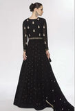 Classic Black Embroidered Faux Georgette Gown With Jacket - women's fashion mart