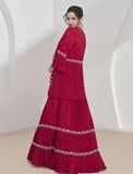 Ravishing Red Embroidered Chinon Lehenga Choli With Jacket - women's fashion mart