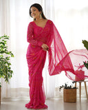 Pink chiffon bandhani Printed Ready to wear saree -Saree XS women's fashion mart